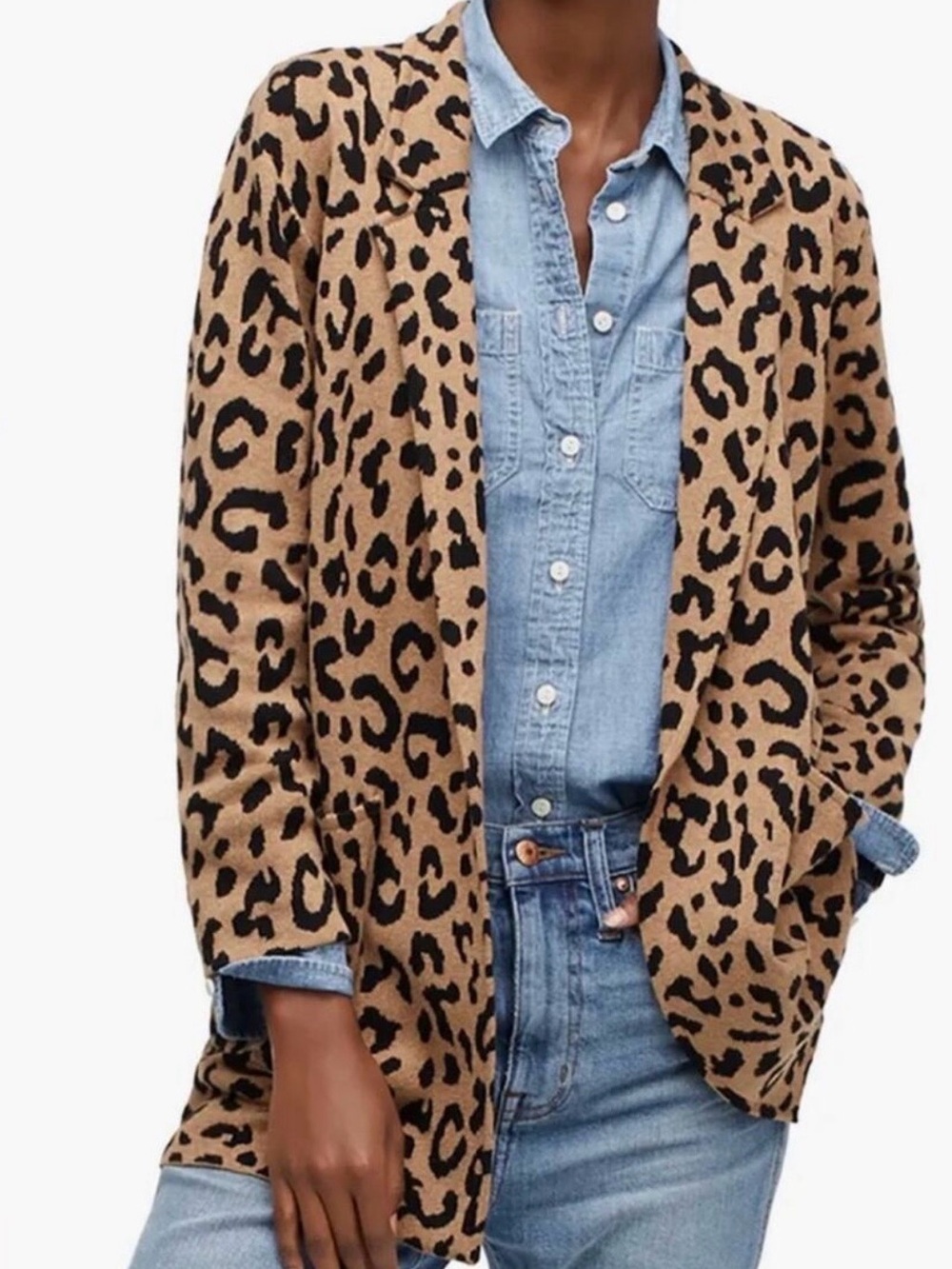 J. Crew Sophie Leopard-Print Open Front Cardigan Blazer - Tan & Black